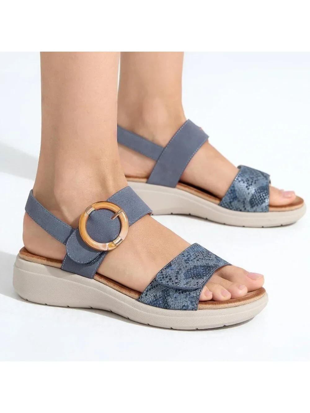 Women's Blue Summer Comfortable Open Toe Comfy Casual Wedge Walking Sandals